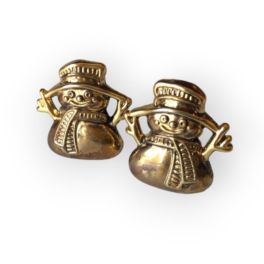 BEST brand bronze tone snowman clip-on earrings